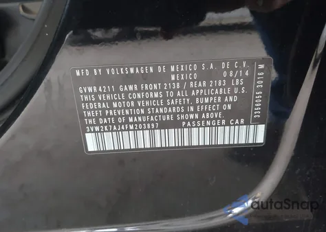 2015 Volkswagen Jetta 2.0L S из США, поврежденный, VIN 3VW2K7AJ4FM203897